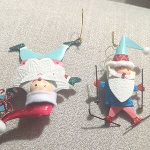 Pier 1 Santa Skiing Ornaments - Red, Blue, and White